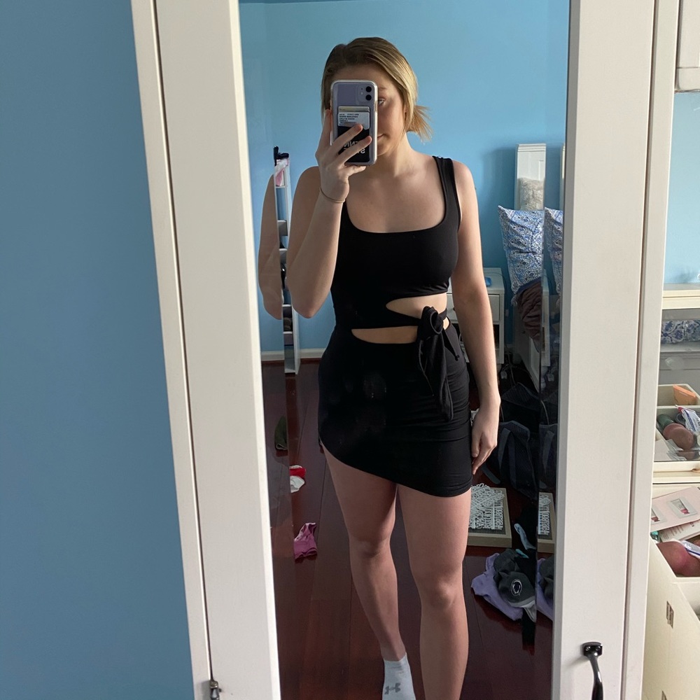 black cutout mini dress